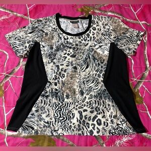 Cherokee Black and Tan/White Animal Print Panel Scrub Top